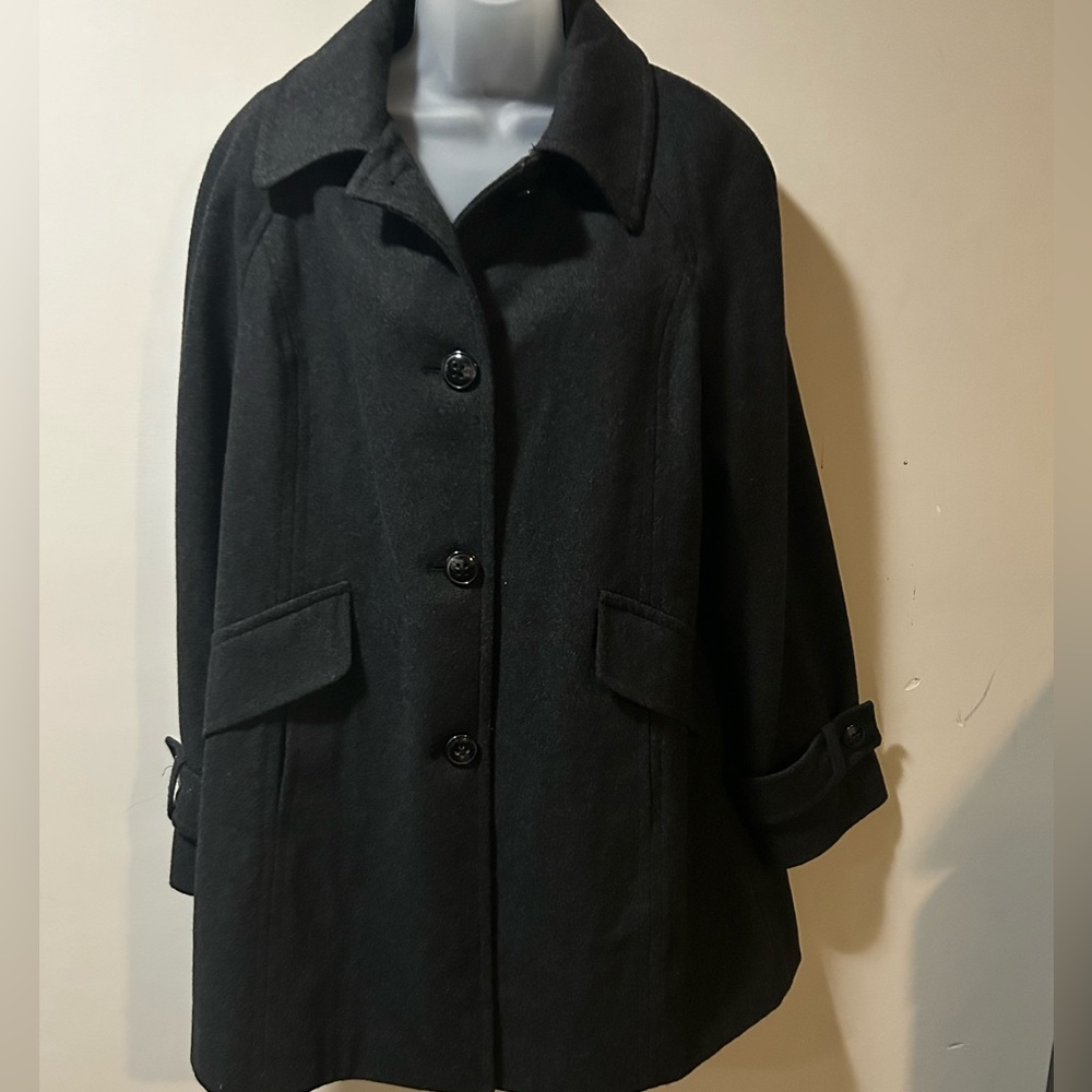 Wool Coat hip length- dark gray size Large